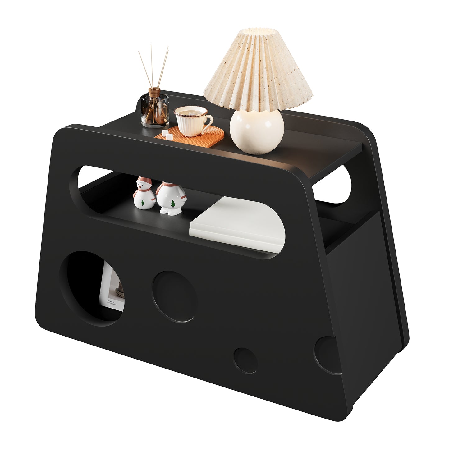 Bufet modern negru, masă laterală cu roți, design sigur și colțuri rotunjite – mobil, economisitor de spațiu, ideal pentru living și dormitor (81x33x51,5 cm)