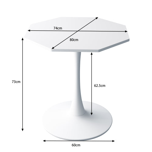 Masă de cafea octogonală modernă 31,5", blat MDF alb și bază metalică – pentru sufragerie, bucătărie, living
