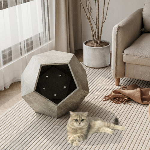 Masă laterală multifuncțională pentru pisici, 66 cm – mobilier modern pentru animale de companie, cu rol de cușcă, măsuță de canapea sau suport pentru plante, MDF gri ciment