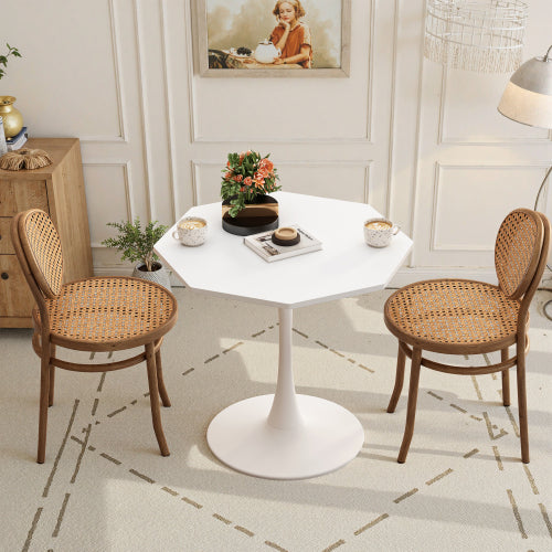 Masă de cafea octogonală modernă 31,5", blat MDF alb și bază metalică – pentru sufragerie, bucătărie, living