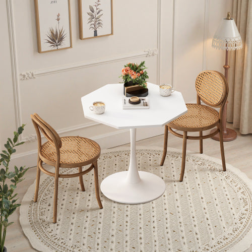 Masă de cafea octogonală modernă 31,5", blat MDF alb și bază metalică – pentru sufragerie, bucătărie, living